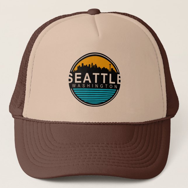 Seattle Washington Skyline Travel Truckerkappe (Vorderseite)