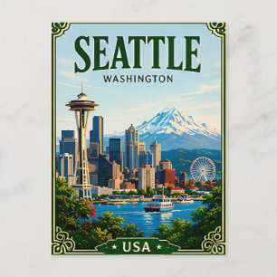 🌲 Seattle Washington Skyline und Space Needle Postkarte