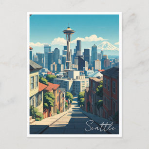 Seattle Washington Space Needle Mt Rainier Postkarte