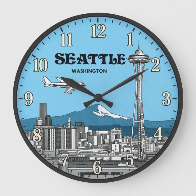 Seattle Washington Space Needle Skyline Große Wanduhr (Vorderseite)