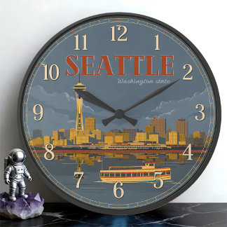 Seattle Washington Space Needle Skyline Vintage Große Wanduhr