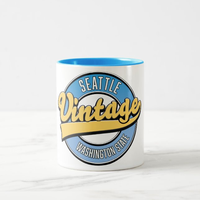 Seattle Washington Staat Retro-Logo. Zweifarbige Tasse (Mittel)