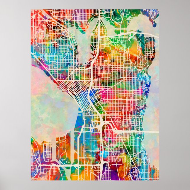 Seattle Washington Street City Map Poster (Vorne)