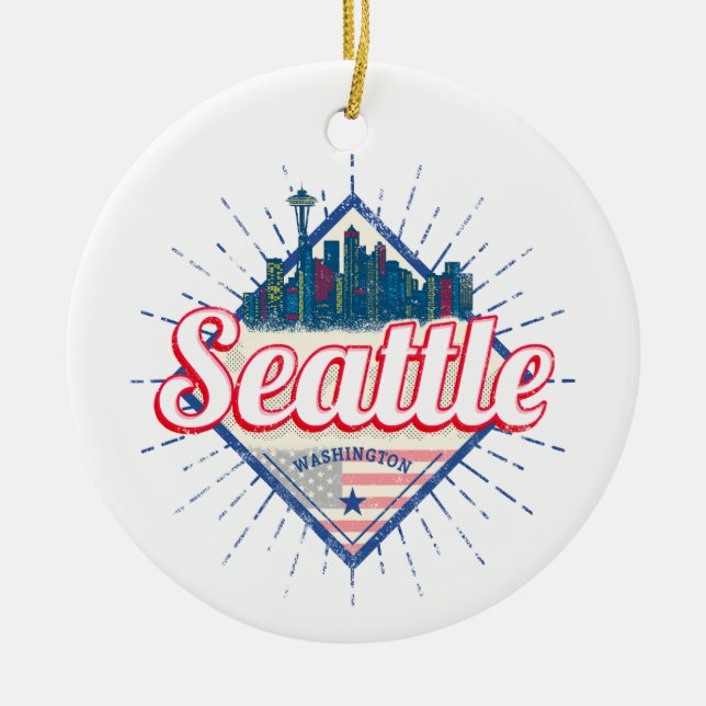 Seattle Washington United Staaten City Skyline USA Keramik Ornament (Vorne)