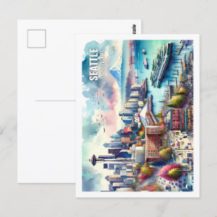 Seattle Washington USA Fantastisch Place watercolo Postkarte