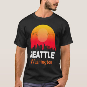 Seattle Washington Vintag Sunset Retro City Staat T-Shirt