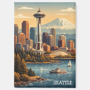 Seattle, Washington Vintage-Reise-Skyline Magnet