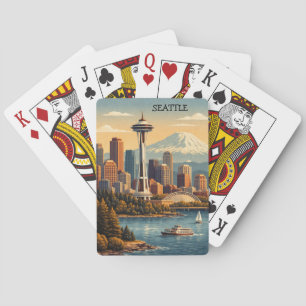 Seattle, Washington Vintage Reise Skyline Spielkarten