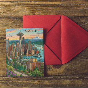 Seattle, Washington Vintage Reise Stadtansicht Postkarte