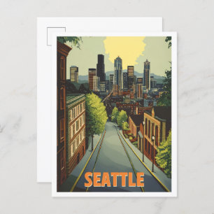 Seattle Washington Vintage Travel Illustration Postkarte