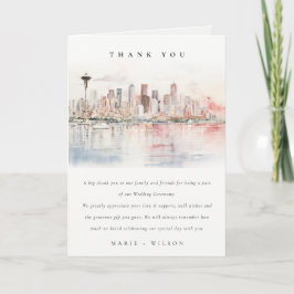 Seattle, Washington Watercolor Landscape Wedding Dankeskarte