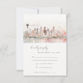 Seattle Washington Watercolor Landscape Wedding RSVP Karte