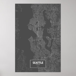 Seattle, Washington (weiß auf schwarz) Poster