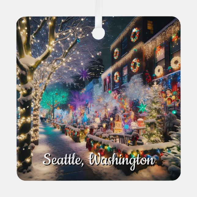 Seattle, Washington zu Weihnachten Ornament Aus Metall (Vorderseite)