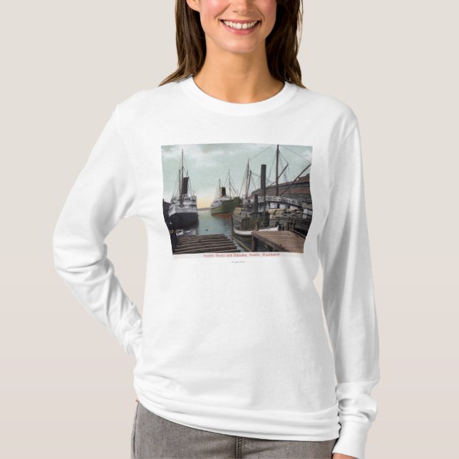 Seattle, WashingtonView des Docks und der Schiffe T-Shirt (Vorderseite)