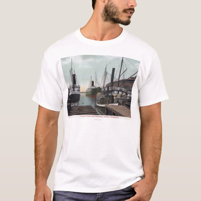 Seattle, WashingtonView des Docks und der Schiffe T-Shirt (Vorderseite)