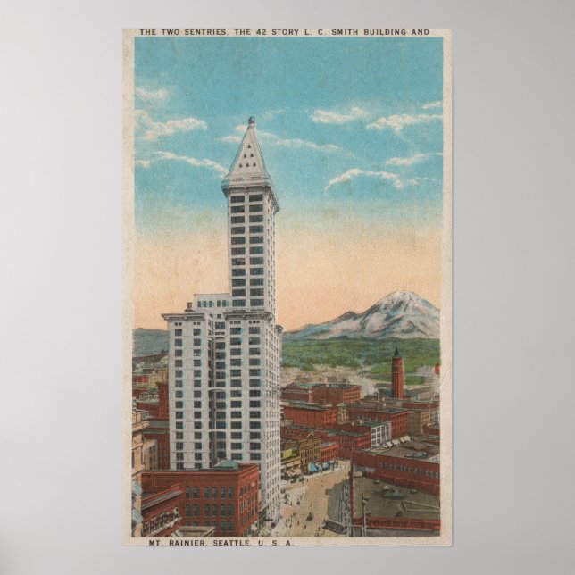 Seattle, WASmith Tower View & Mt. Rainier Poster (Vorne)