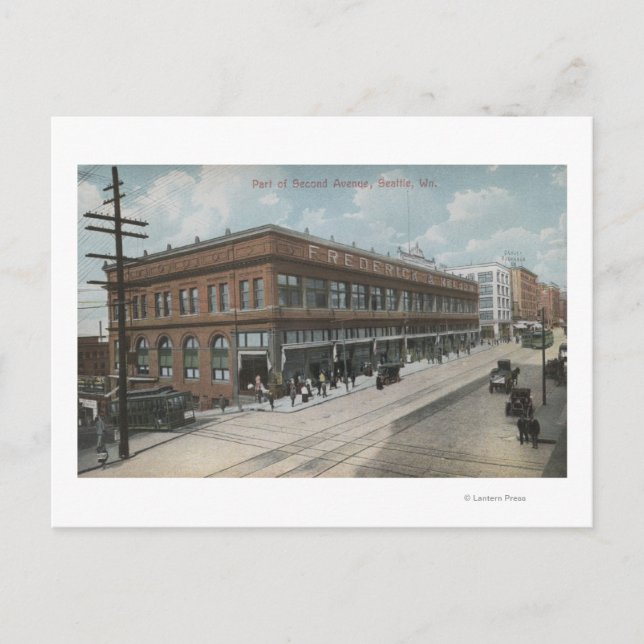 Seattle, WASSecond Avenue Frederick und Nelson Postkarte (Vorderseite)