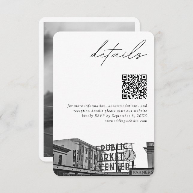 Seattle Wedding Pikes Place Details QR Code Klein Begleitkarte (Vorne/Hinten)