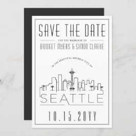 Seattle Wedding | Stilisierte Skyline Save the Dat Einladung