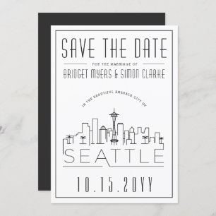 Seattle Wedding   Stilisierte Skyline Save the Dat Einladung