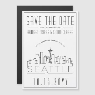 Seattle Wedding   Stilisierte Skyline Save the Dat Magneteinladung
