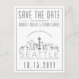 Seattle Wedding   Stilisierte Skyline Save the Dat Postkarte
