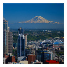 Seattle with Mount Rainier Fotoposter