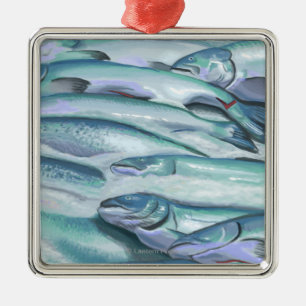 SeattleFish auf Eis am Pike-Platz-Markt Silbernes Ornament