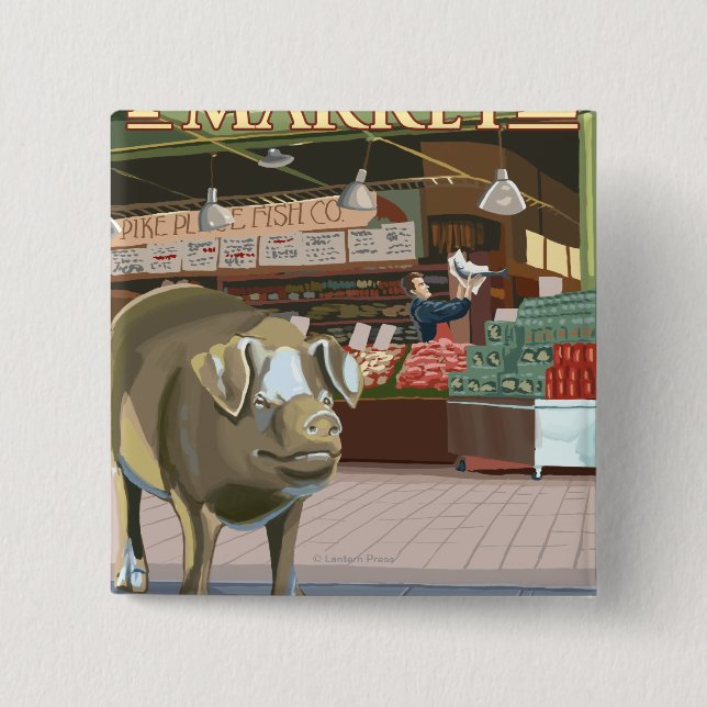 SeattleFish Toss and Bronze Pig am Pike Place Button (Vorderseite)
