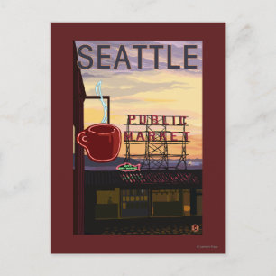 SeattlePike Place Market - Zeichen und Wasser Postkarte