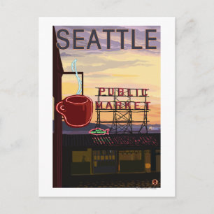 SeattlePike Place Market - Zeichen und Wasser Postkarte