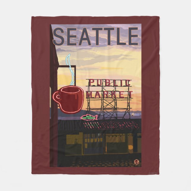 SeattlePike Platz-Markt-Zeichen und Wasser-Ansicht Fleecedecke (Vorderseite)