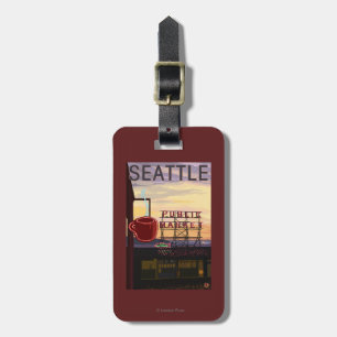 SeattlePike Platz-Markt-Zeichen und Wasser-Ansicht Gepäckanhänger