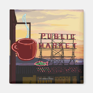 SeattlePike Platz-Markt-Zeichen und Wasser-Ansicht Magnet