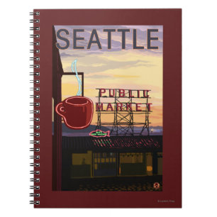 SeattlePike Platz-Markt-Zeichen und Wasser-Ansicht Notizblock