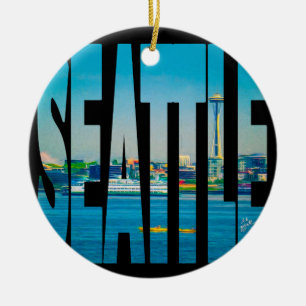 Seattleskyline-Typografie-moderner Foto-Feiertag Keramik Ornament