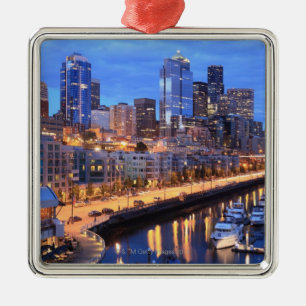 Seattleskyline und Hafen, Washington-Staat Silbernes Ornament