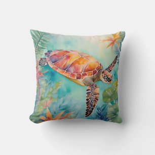 Seaturtle Watercolor Tropical Coastal Meereswelt Kissen