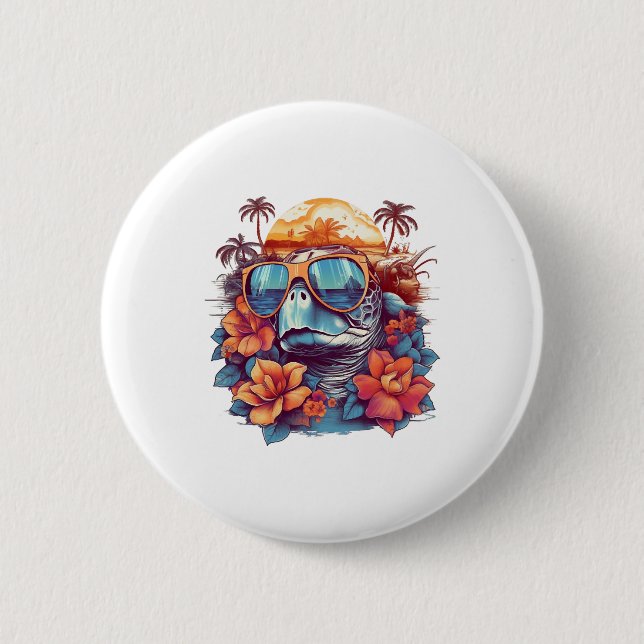 Seaturtle with sunglasses at the beach Copy Button (Vorderseite)
