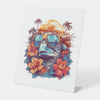 Seaturtle with sunglasses at the beach sockelschild