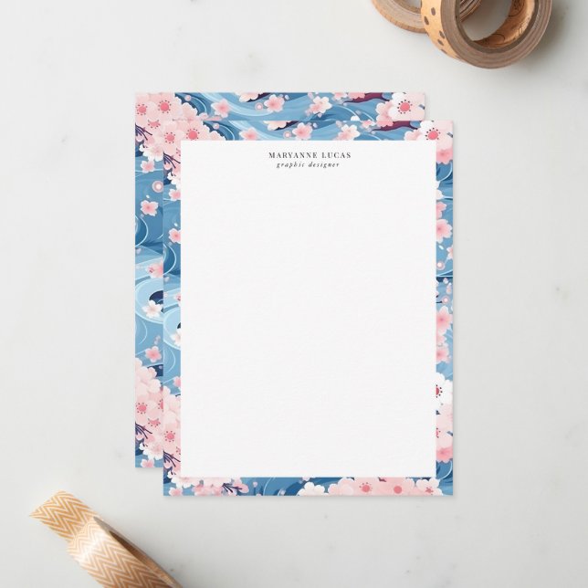 Seavy Waves Sakura Elegante Flora Mitteilungskarte (Vorderseite/Rückseite Beispiel)