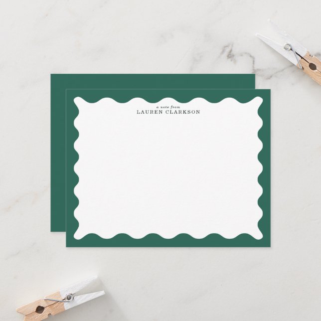 Seaweed Green Wavy Frame Note Card Einladung (Vorderseite/Rückseite Beispiel)