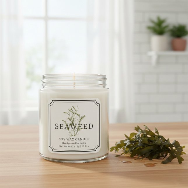 Seaweed Soy Wax Candle Label Quadratischer Aufkleber (Von Creator hochgeladen)