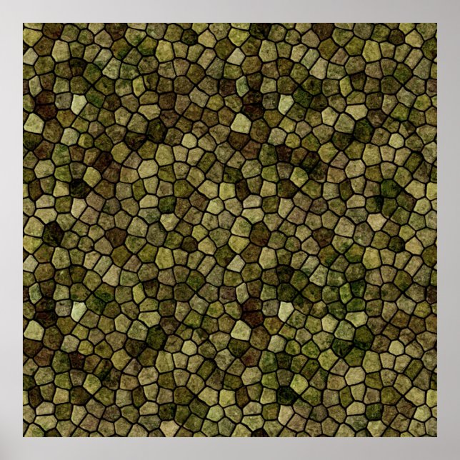 Seaweed und Juniper Cobbled Patchwork Terrazo Patt Poster (Vorne)
