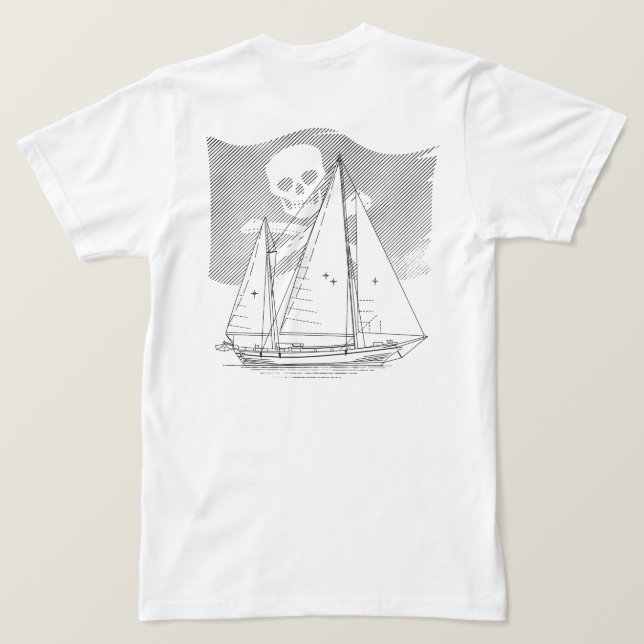 SeaWolf mit gedämpfter Piratenflagge T-Shirt (Design Rückseite)