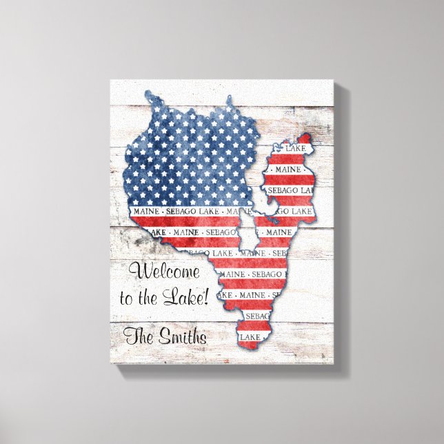 Sebago Lake Maine Karte Leinwand Art (Vorderseite)