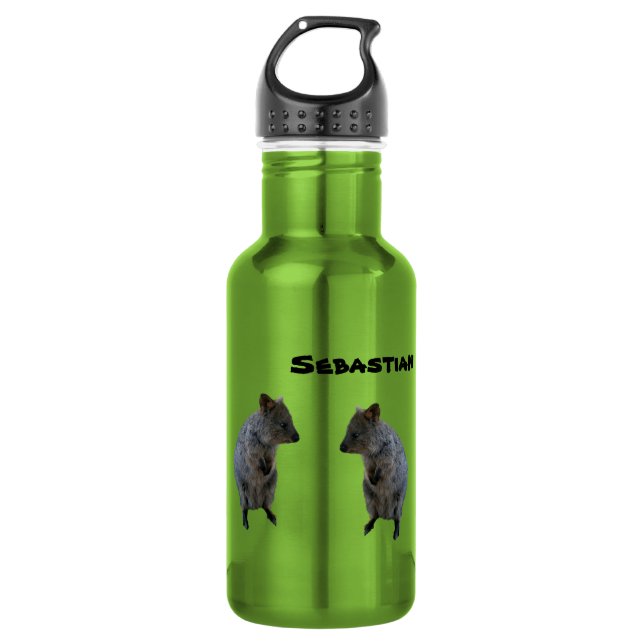 Sebastian Name mit 2 Aussie Quokkas, Wasserflasche (Vorderseite)