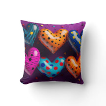 Sechs 3D-Herzen auf lila Hintergrund