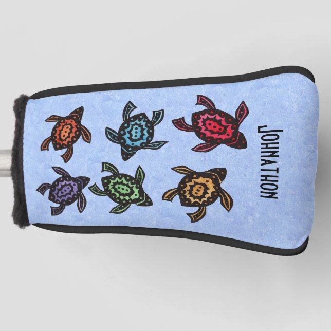 Sechs Abstrakte schwarze Schildkröten farbenfrohe  Golf Headcover (Vorderseite)